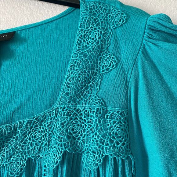 Lane Bryant Women's Tunic Teal Sz 14 Flare Sleeve Squared Neck Rayon Blouse Top - Picture 4 of 11
